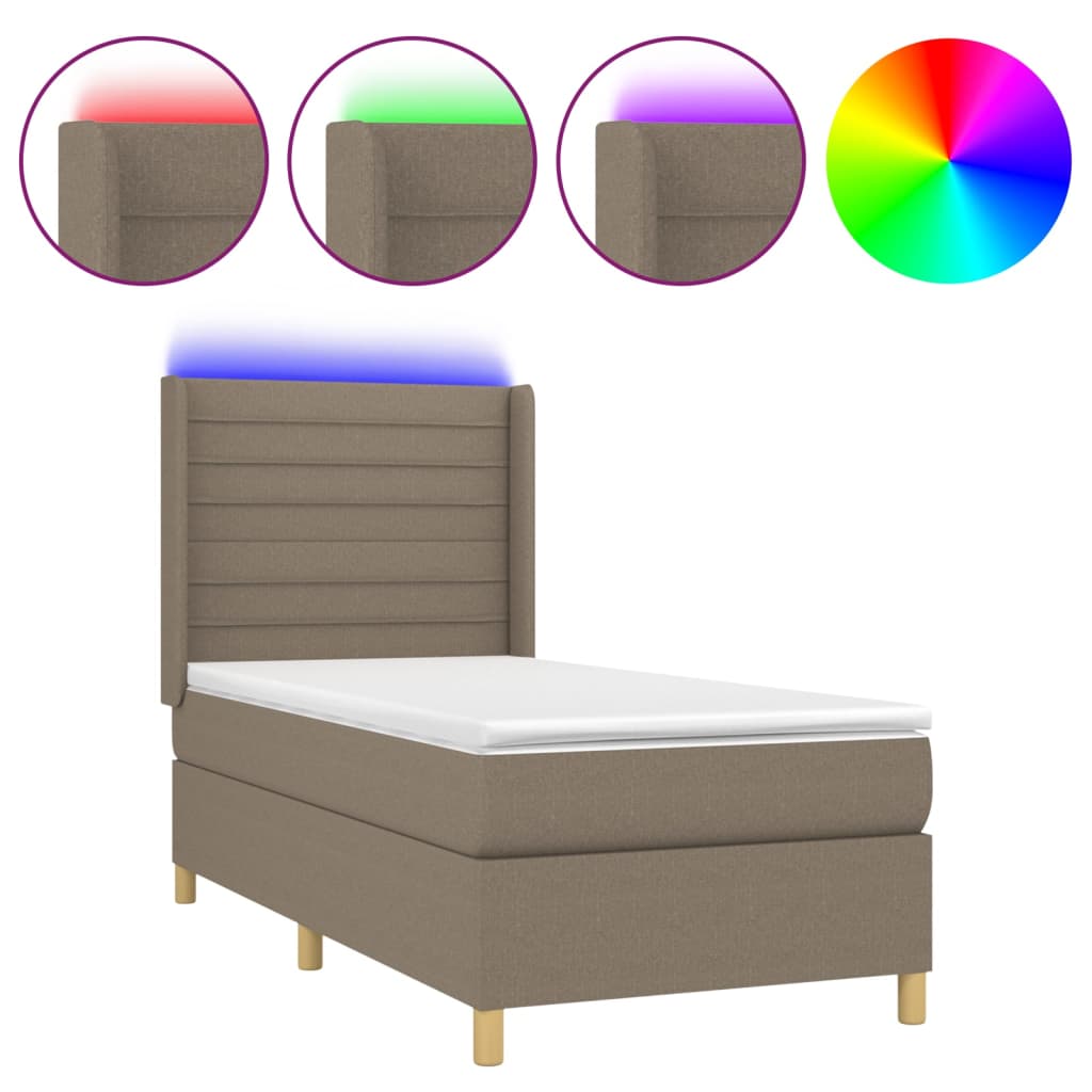 vidaXL Cama box spring colchón y luces LED tela gris taupe 90x200 cm - Image 2