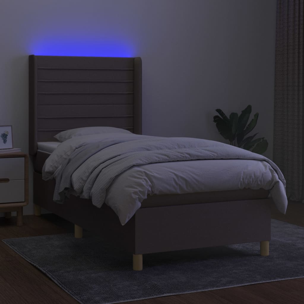 vidaXL Cama box spring colchón y luces LED tela gris taupe 90x200 cm - Image 3