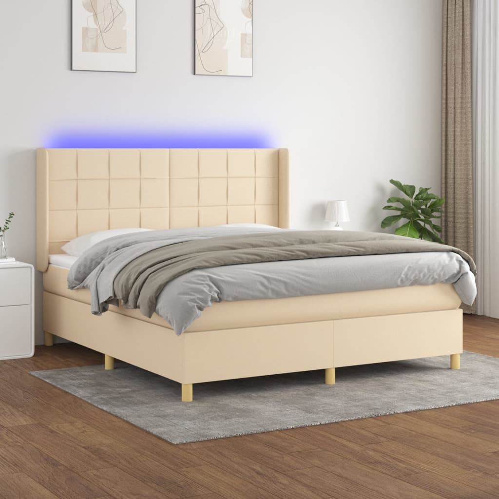vidaXL Cama box spring colchón y luces LED tela crema 160x200 cm