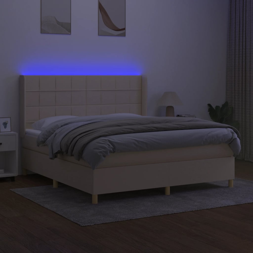 vidaXL Cama box spring colchón y luces LED tela crema 160x200 cm - Image 3