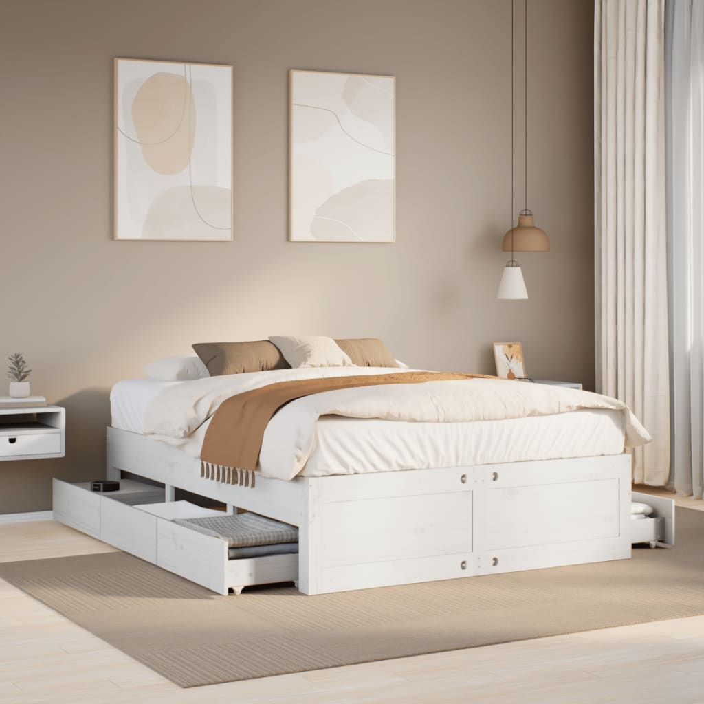 vidaXL Estructura de cama sin colchón madera de pino blanca 140x200 cm