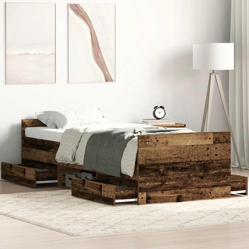 vidaXL Estructura de cama sin colchón madera de ingeniería envejecida