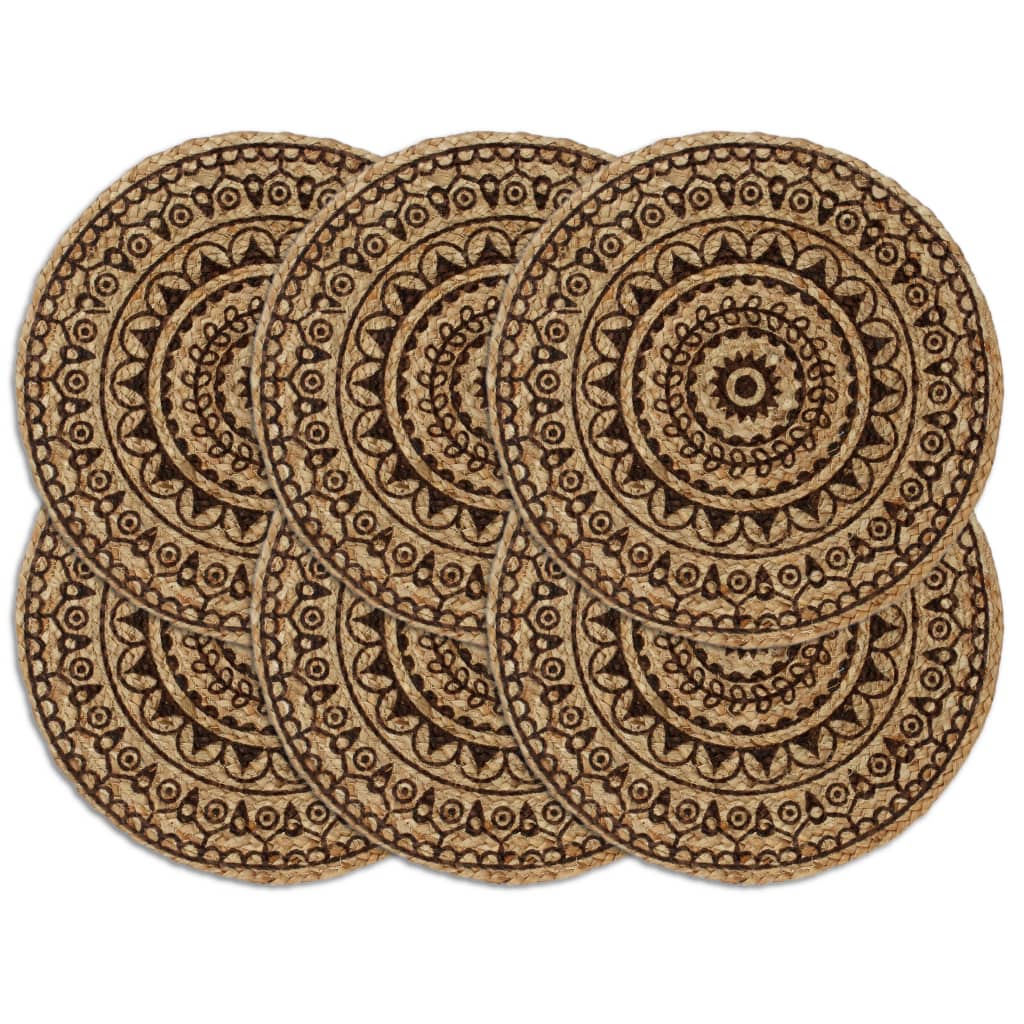 vidaXL Napperons 6 pcs Marron foncé 38 cm Rond Jute
