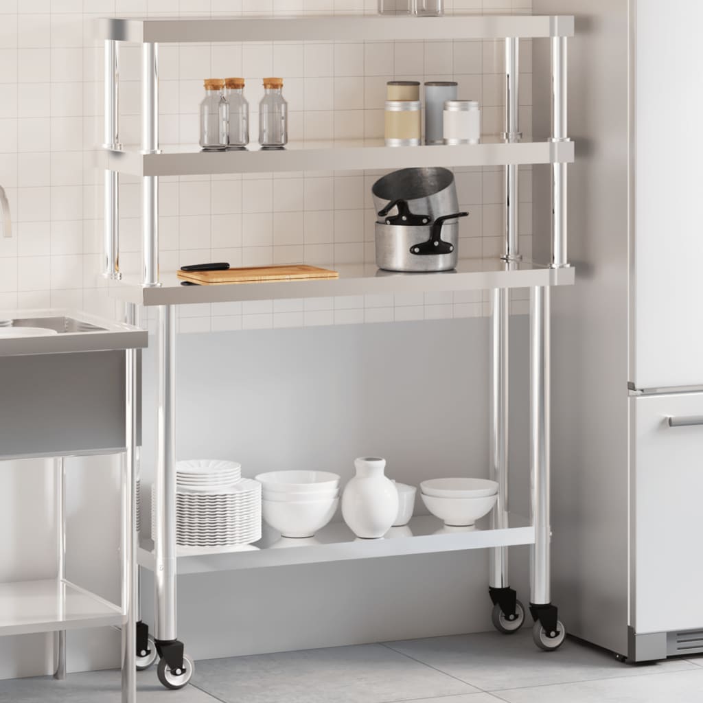 vidaXL Table de travail de cuisine avec étagère 110x30x150 cm inox