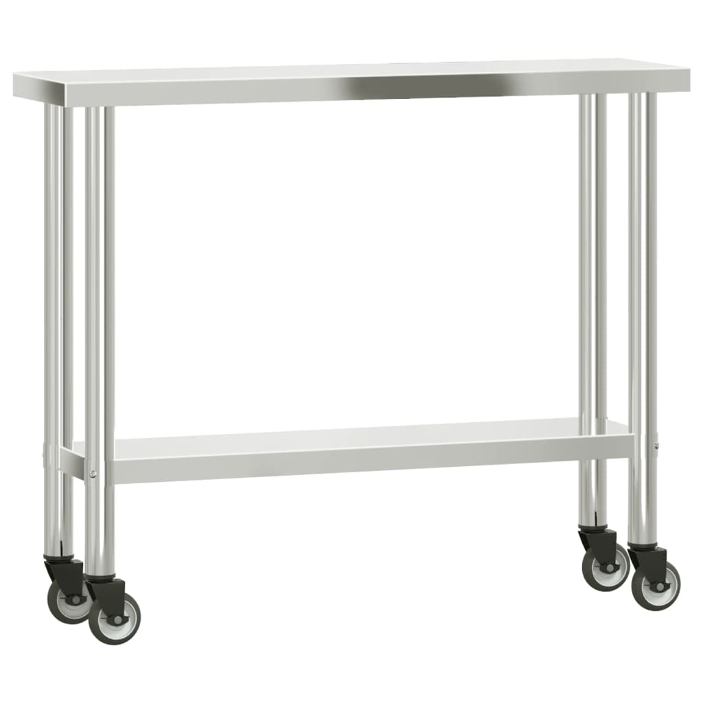 vidaXL Table de travail de cuisine avec étagère 110x30x150 cm inox - Image 4