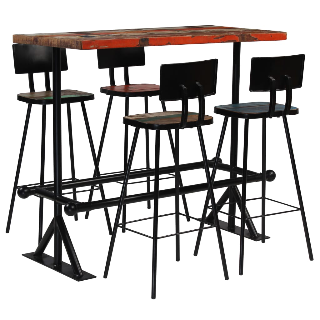 vidaXL Set de muebles de bar 5 pzas madera maciza reciclada multicolor