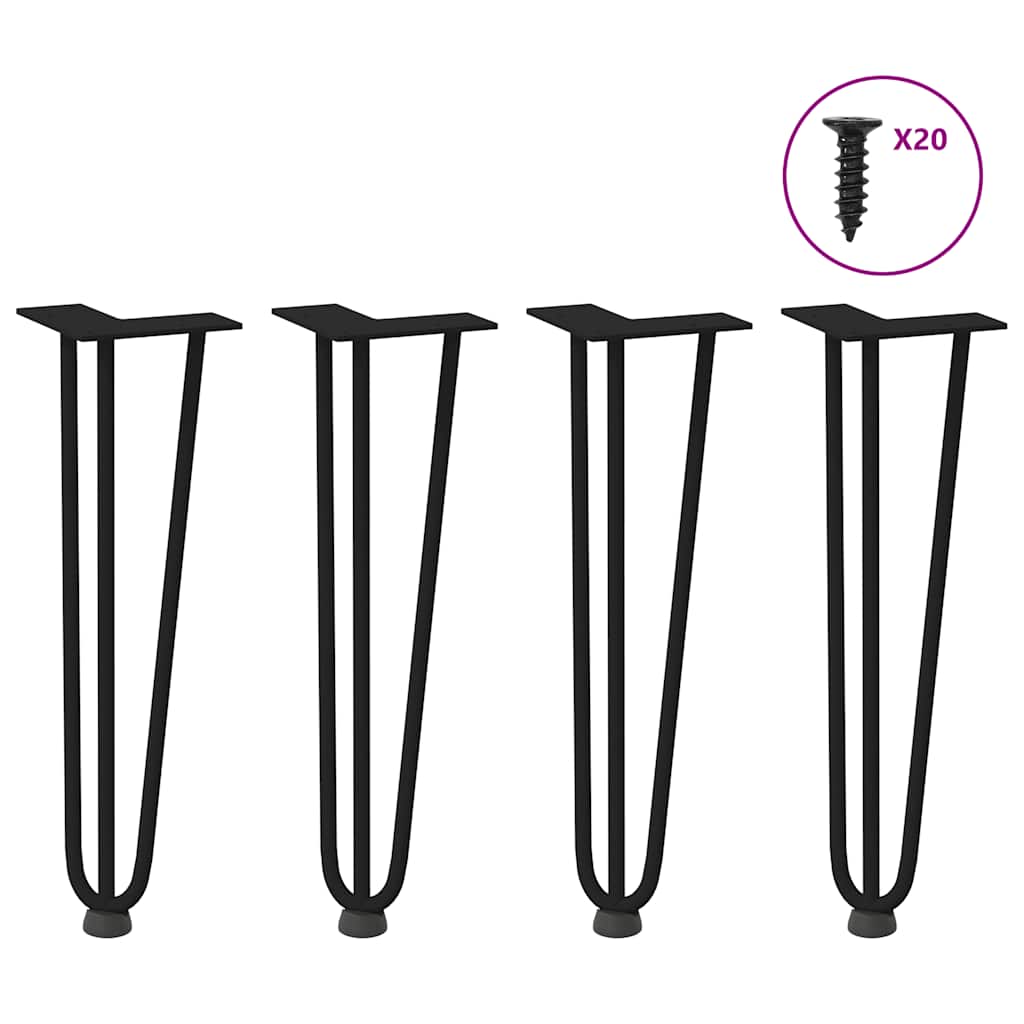 vidaXL Patas de horquilla para mesa de centro (4 unidades), color negro, 42 cm, acero macizo