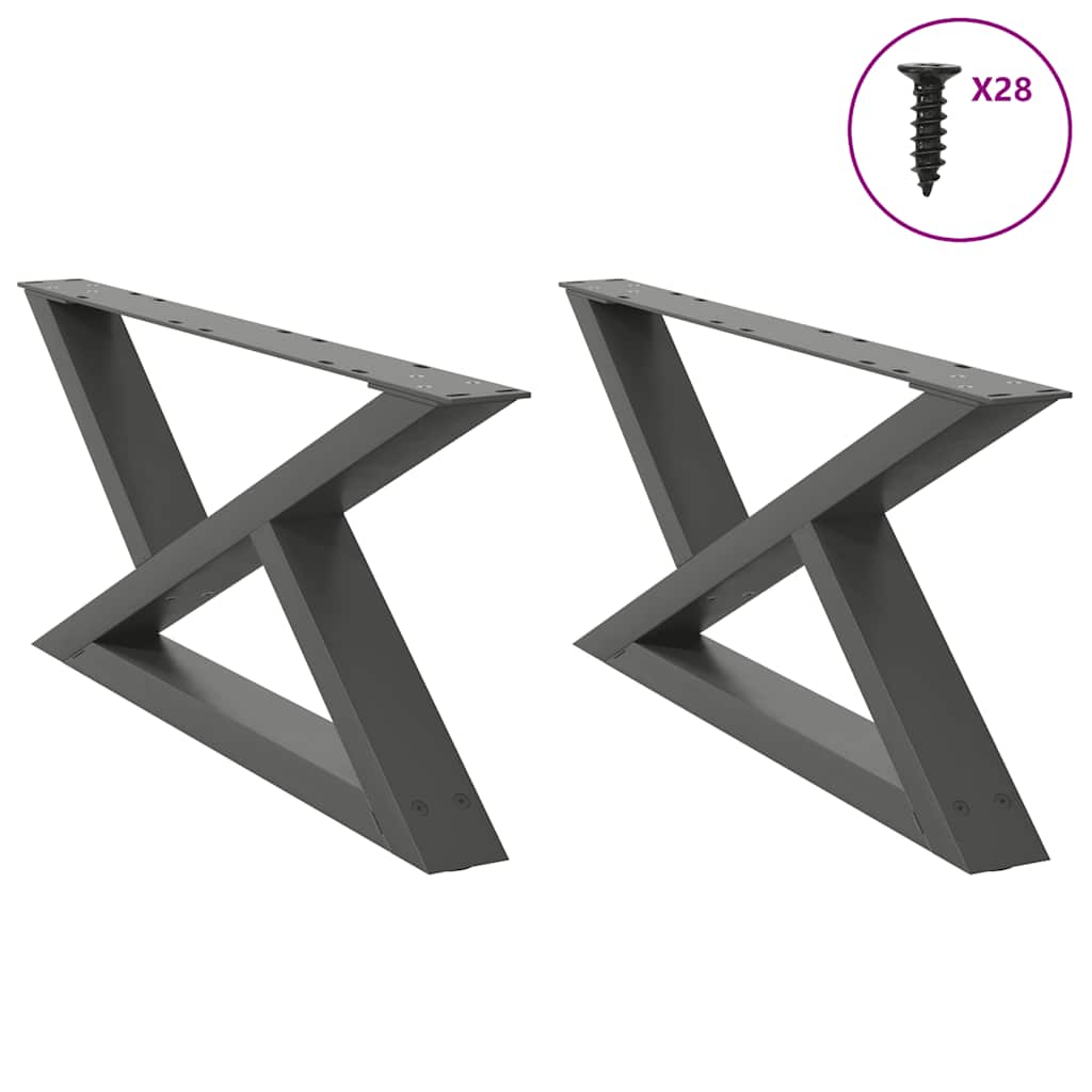 vidaXL Patas para mesa de centro (2 unidades), antracita, 70 x (30-31,3) cm, acero