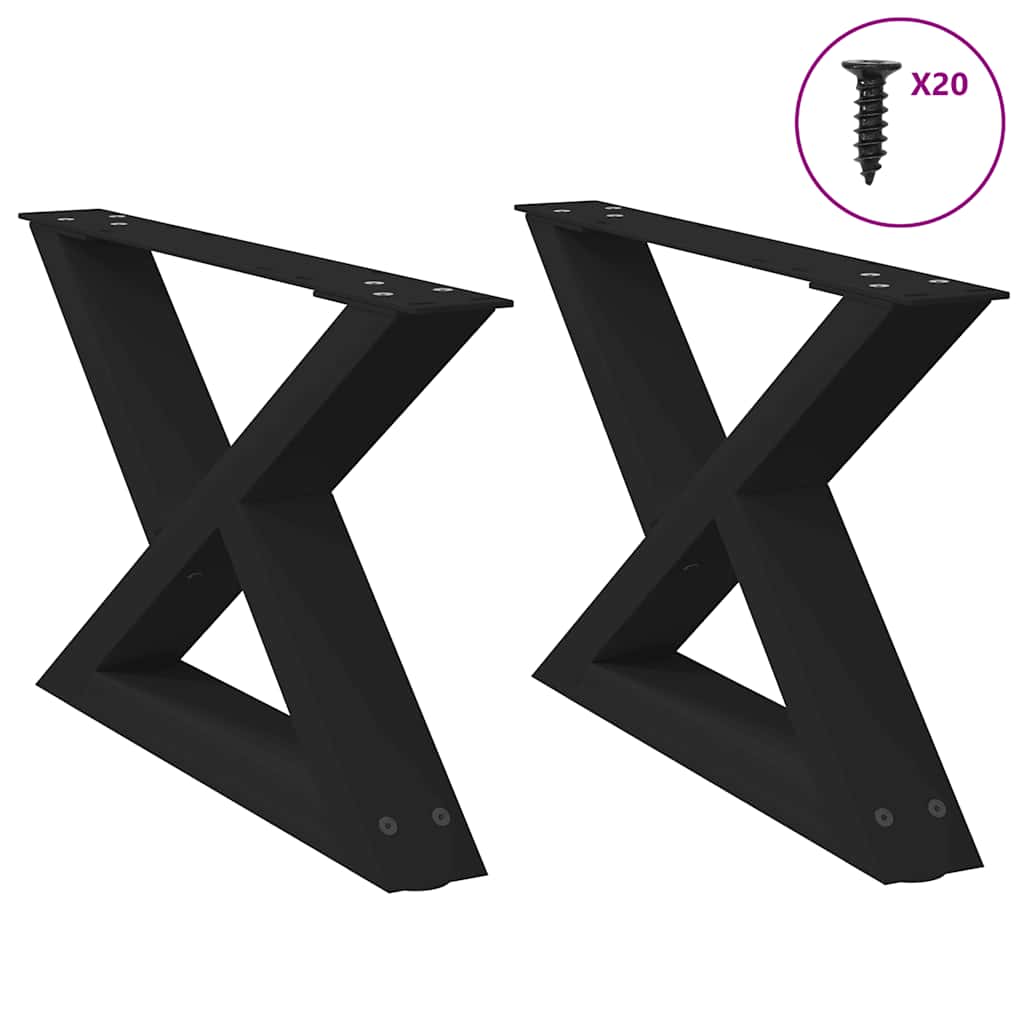 vidaXL Patas para mesa de centro (2 unidades), color negro, 60 x (30-31,3) cm, acero