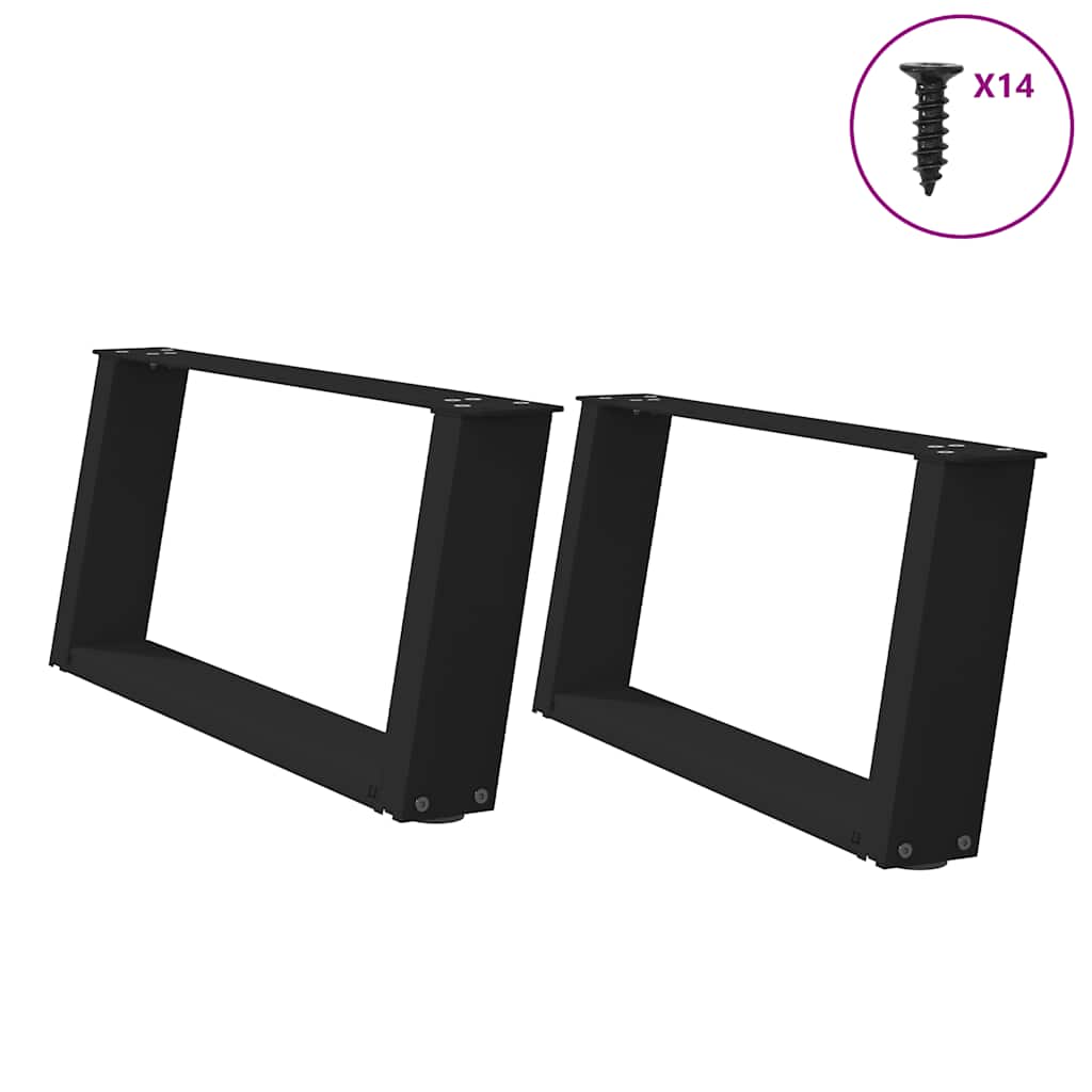 vidaXL Patas para mesa de centro en forma de U (2 unidades), color negro, 70 x (30-31) cm, acero