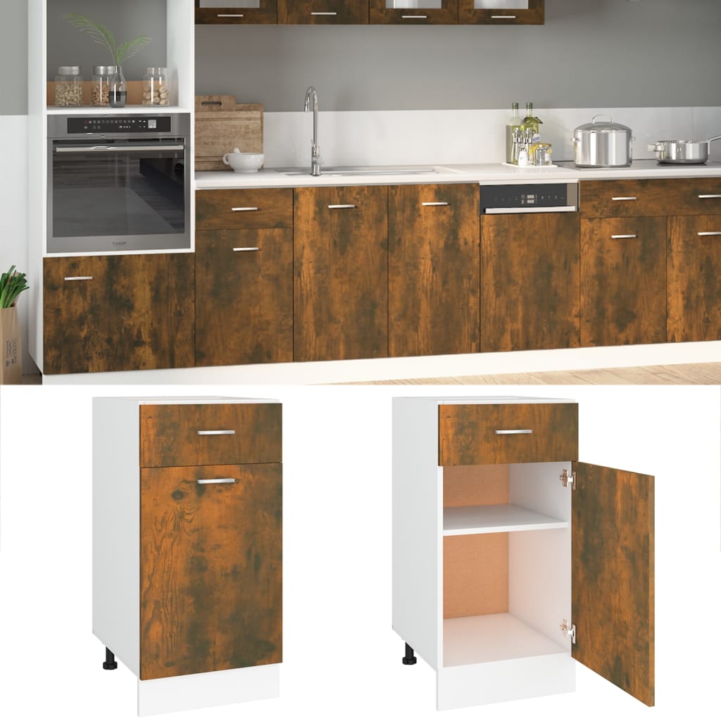 vidaXL Mueble bajo con cajón "Lyon" de, roble ahumado, 40 x 46 x 81,5 cm, madera de ingeniería