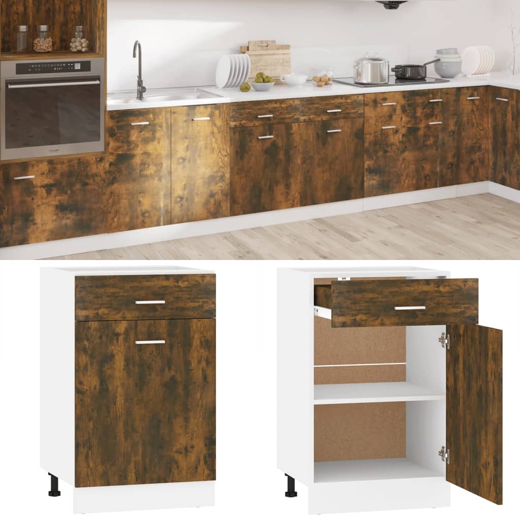 vidaXL Mueble bajo con cajón "Lyon" roble ahumado 50x46x81,5 cm Madera de ingeniería