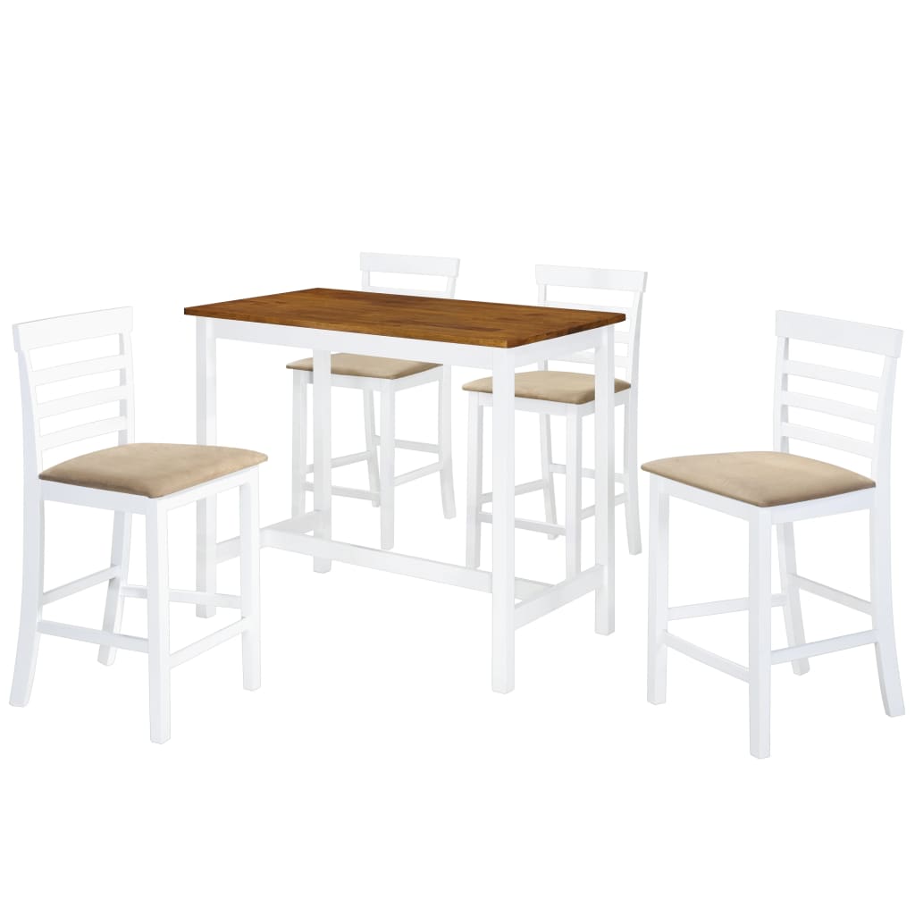 vidaXL Set mesa y sillas de bar 5 piezas madera maciza marrón y blanco