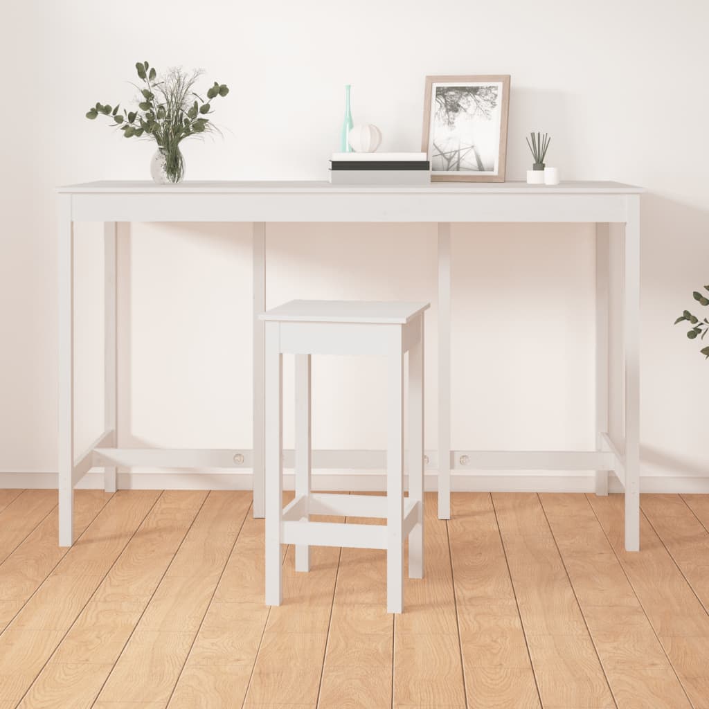 vidaXL Mesa alta de bar madera maciza de pino blanco 180x80x110 cm