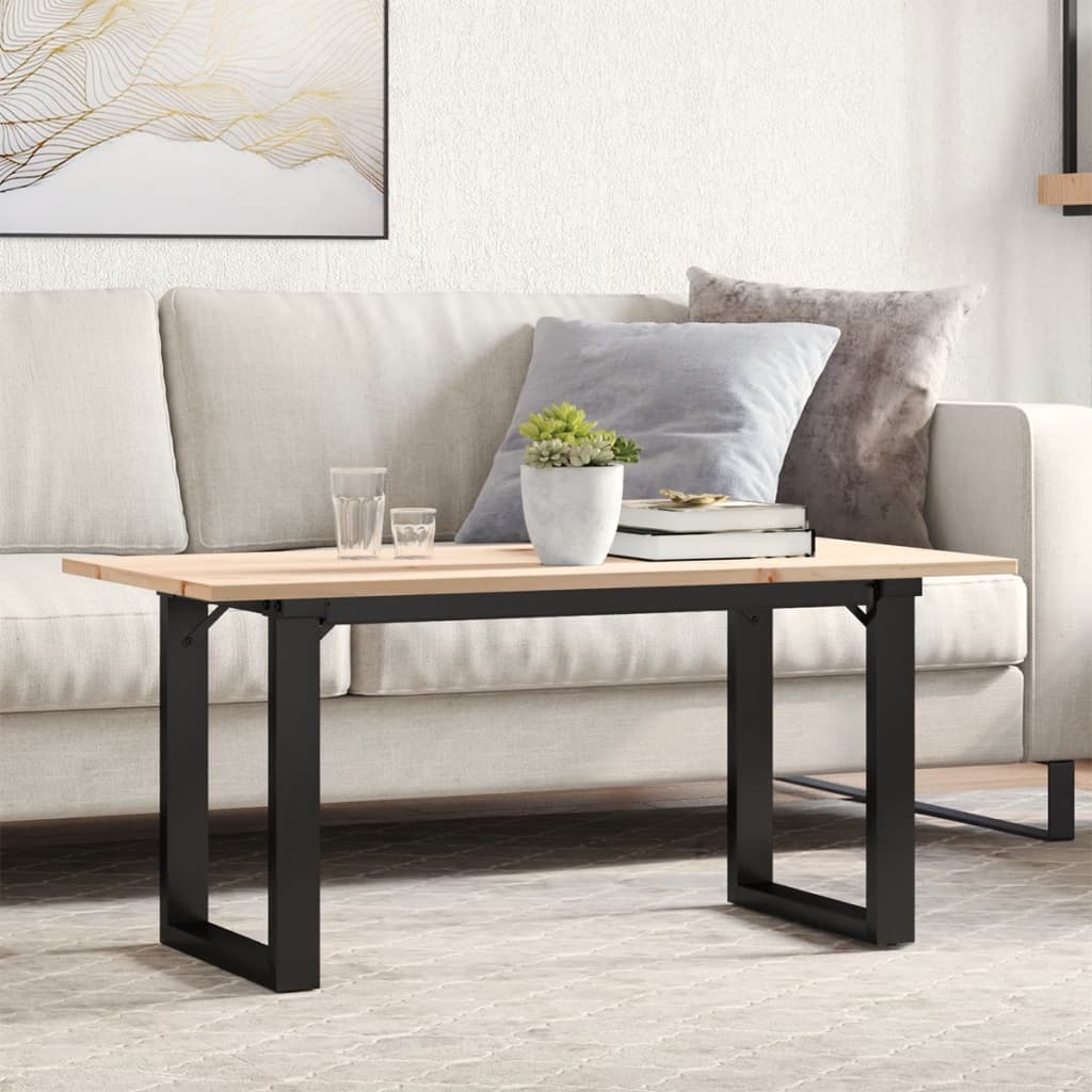 vidaXL Mesa de centro marco O madera maciza pino y acero 90x40x35 cm