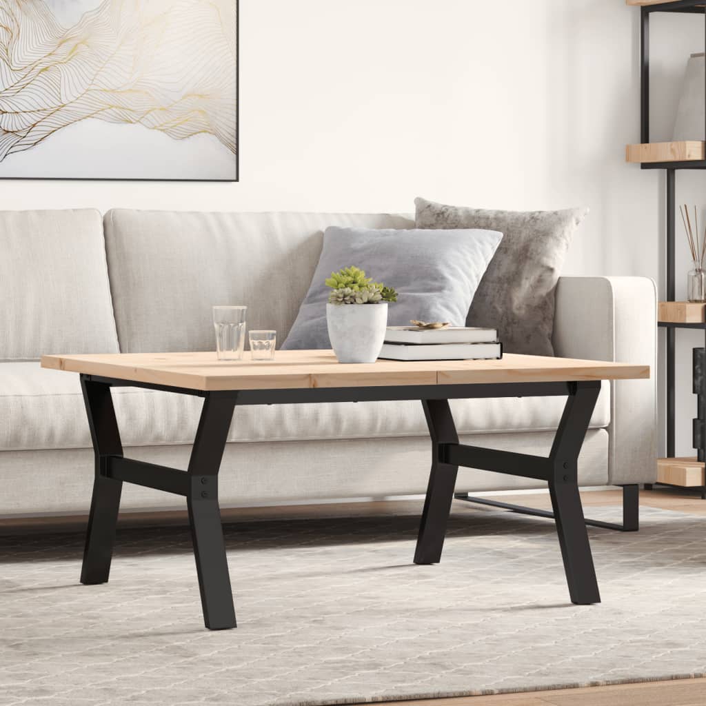 vidaXL Mesa de centro marco Y madera maciza pino y acero 90x90x45,5 cm