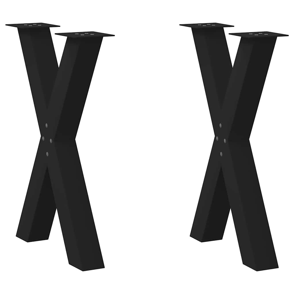vidaXL Patas para mesa de comedor en forma de X (2 unidades), color negro, 60 x (72-73) cm, acero