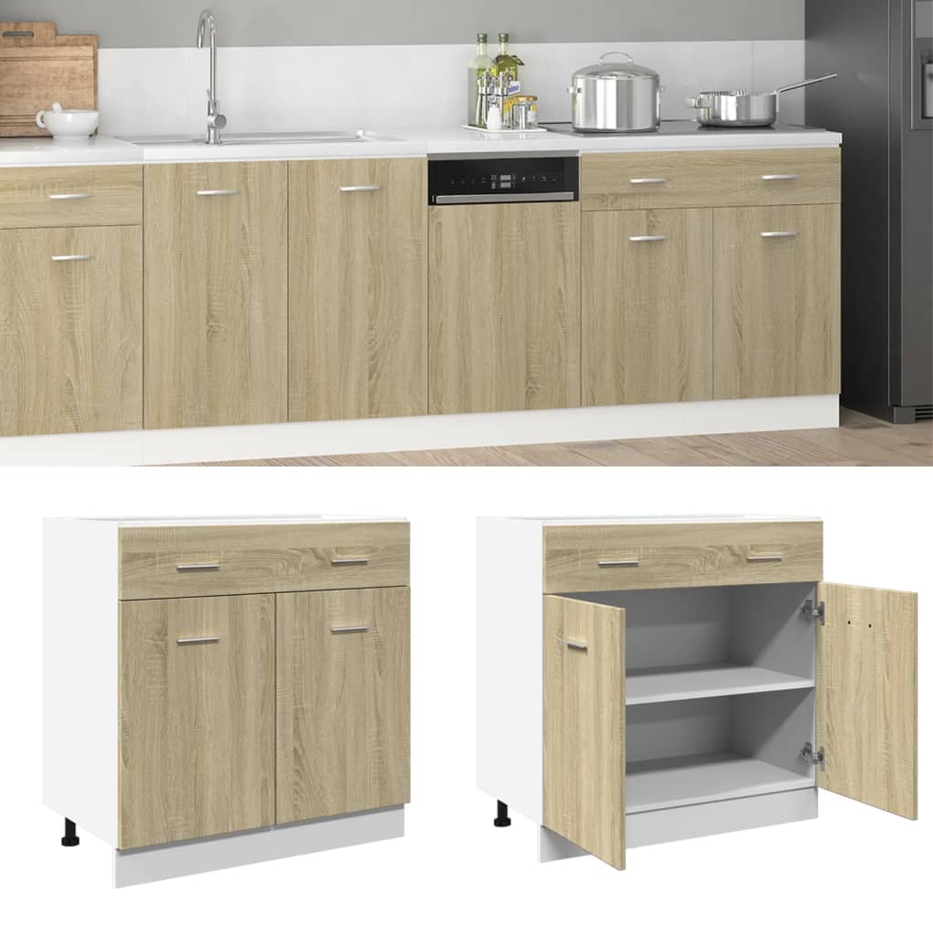 vidaXL Mueble bajo con cajón "Lyon" de roble Sonoma, 80 x 46 x 81,5 cm, madera de ingeniería,