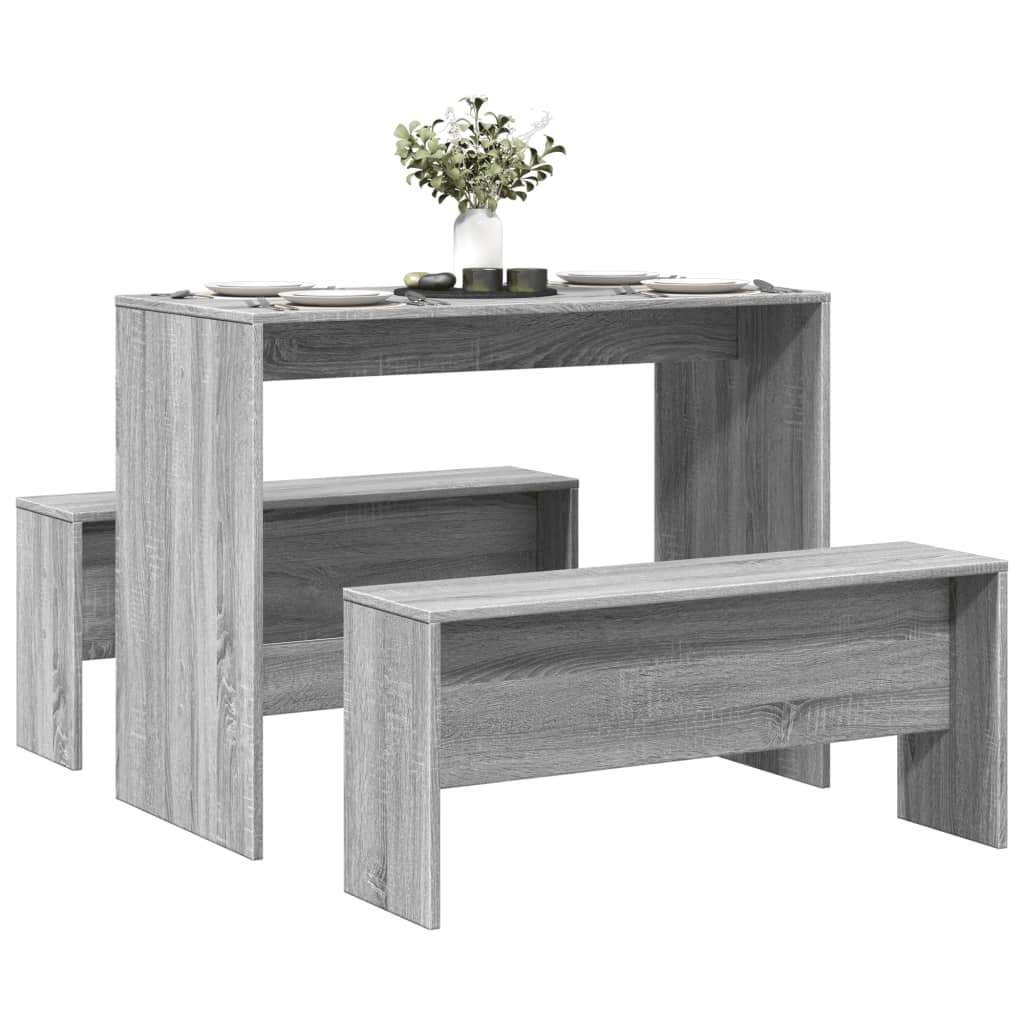 vidaXL Mesa y bancos de comedor 3 piezas madera ingeniería gris Sonoma