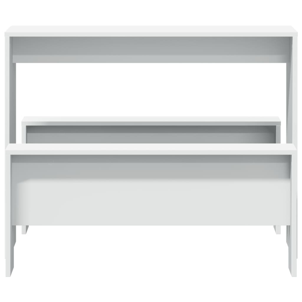 vidaXL Set mesa y banco de comedor 3 pzas madera de ingeniería blanco - Image 4