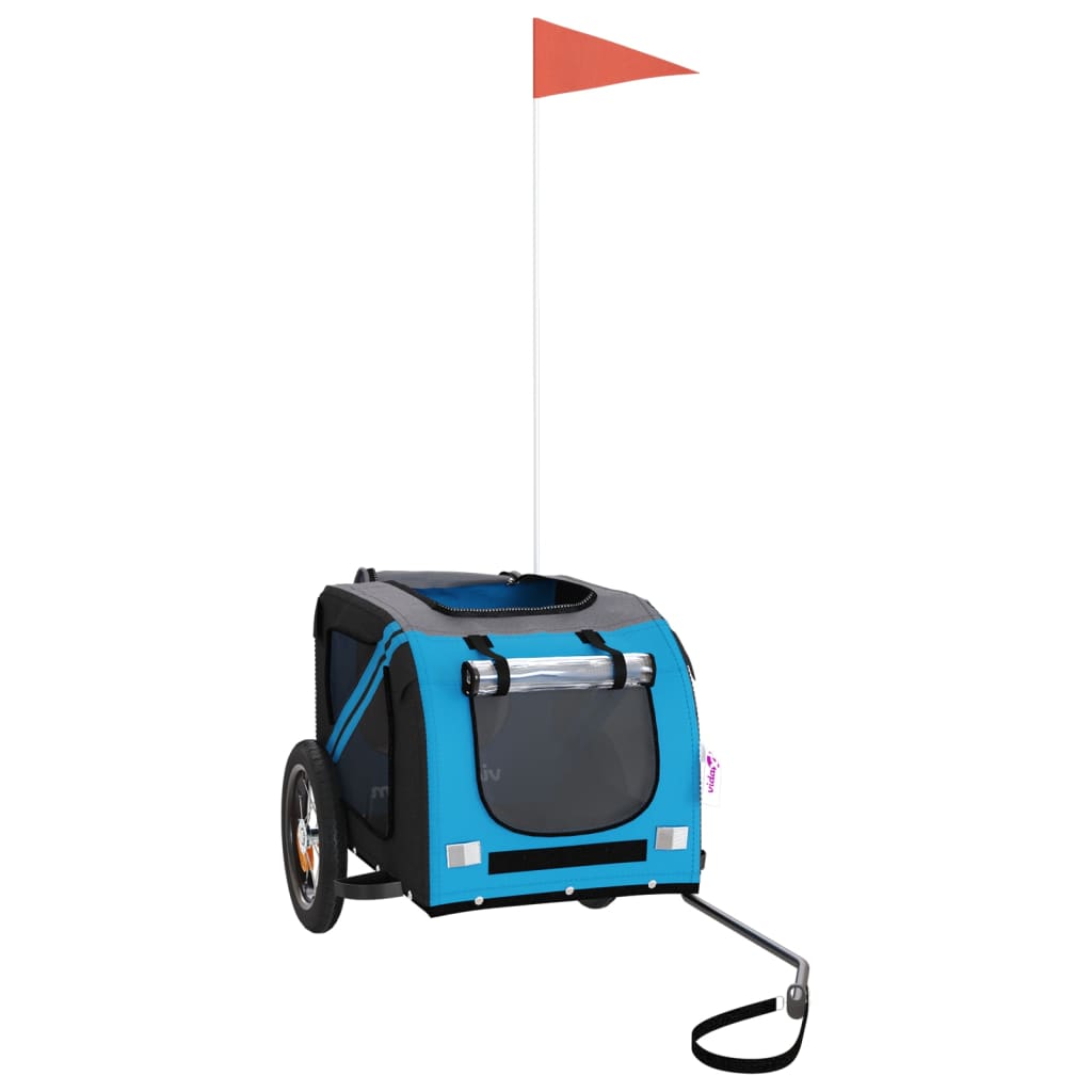 vidaXL Remolque de bicicleta mascotas hierro tela Oxford azul gris - Image 3