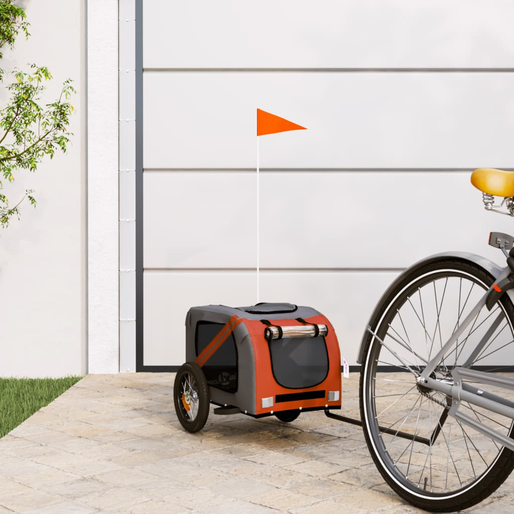 vidaXL Remolque de bicicleta mascotas hierro tela Oxford naranja gris
