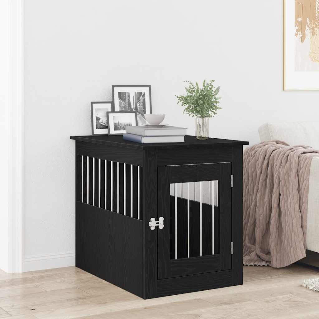vidaXL Mueble para jaula de perro de roble negro, 55 x 75 x 65 cm, madera de ingeniería