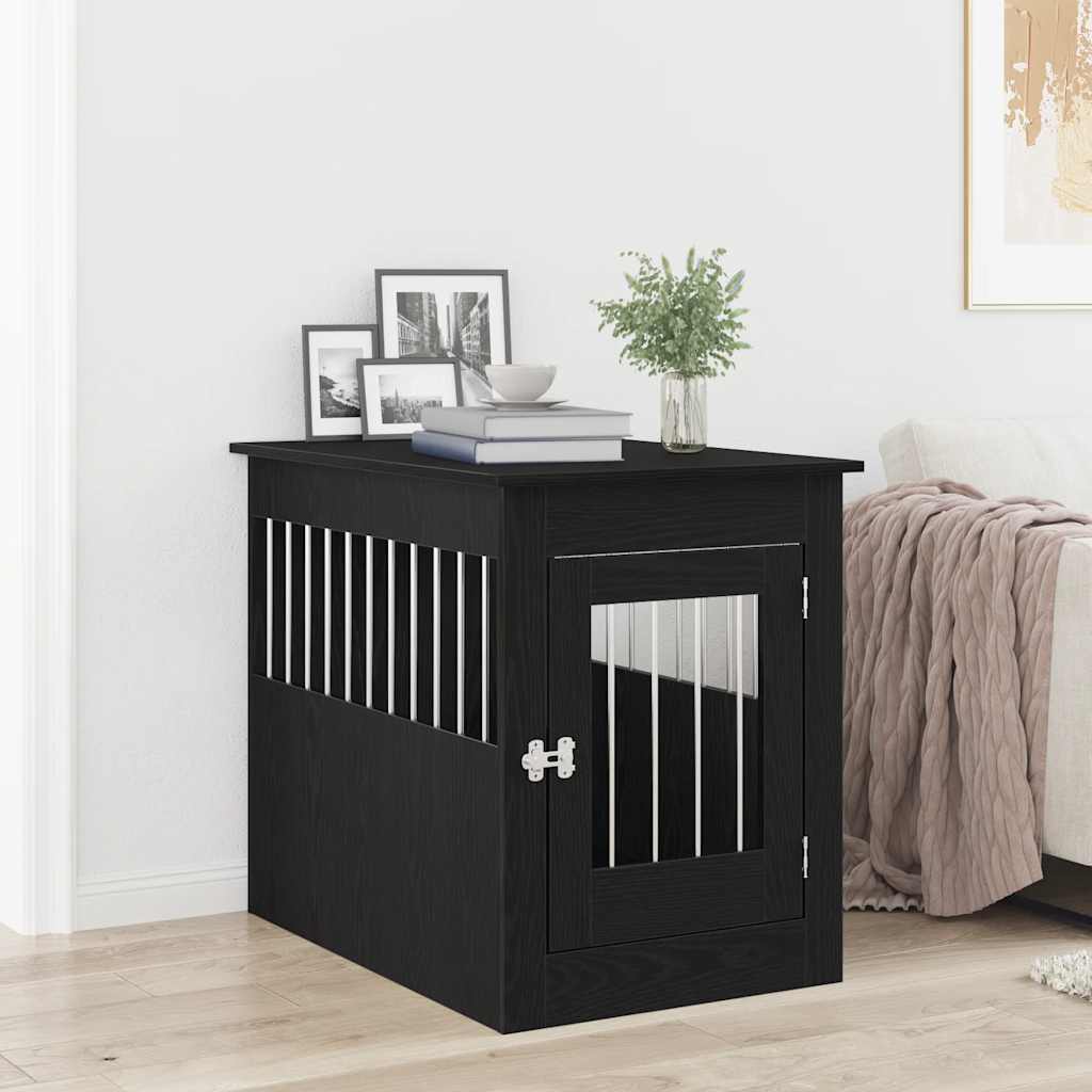 vidaXL Mueble para jaula de perro de roble negro, 55 x 80 x 68 cm, madera de ingeniería