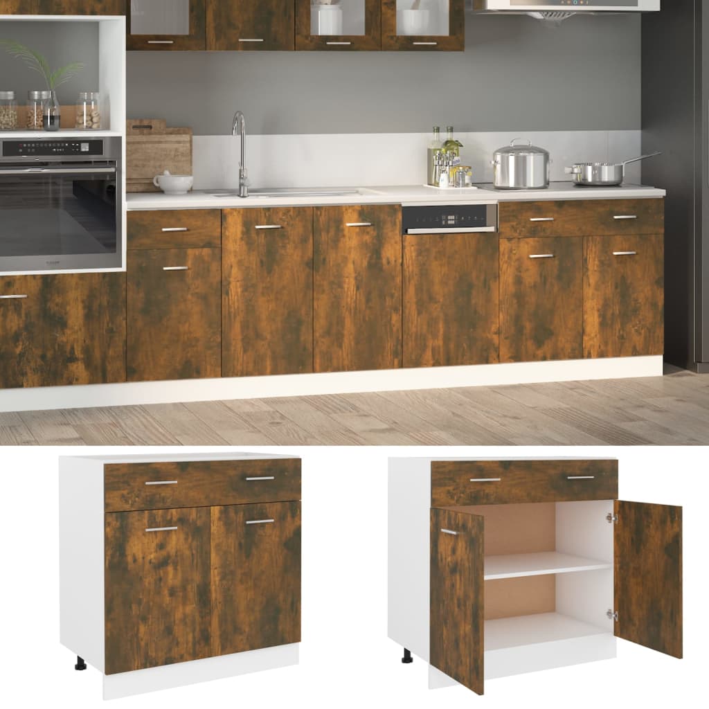 vidaXL Mueble bajo con cajón "Lyon" roble ahumado 80x46x81,5 cm Madera de ingeniería