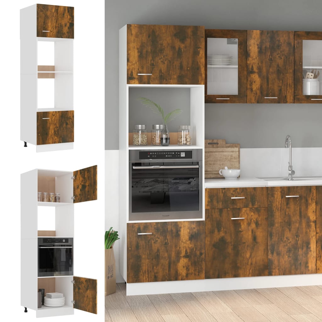 vidaXL Mueble para microondas "Lyon" de roble ahumado, 60 x 57 x 207 cm, madera de ingeniería,