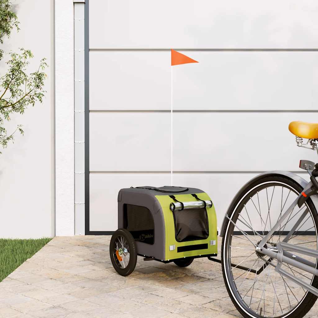 vidaXL Remolque de bicicleta mascotas hierro tela Oxford verde gris