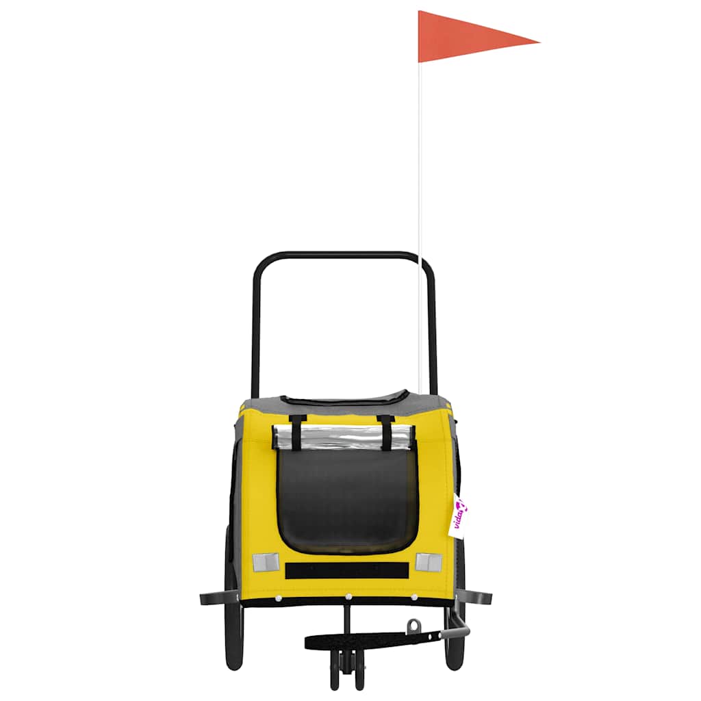 vidaXL Remolque de bicicleta mascotas hierro tela Oxford amarillo gris - Image 4