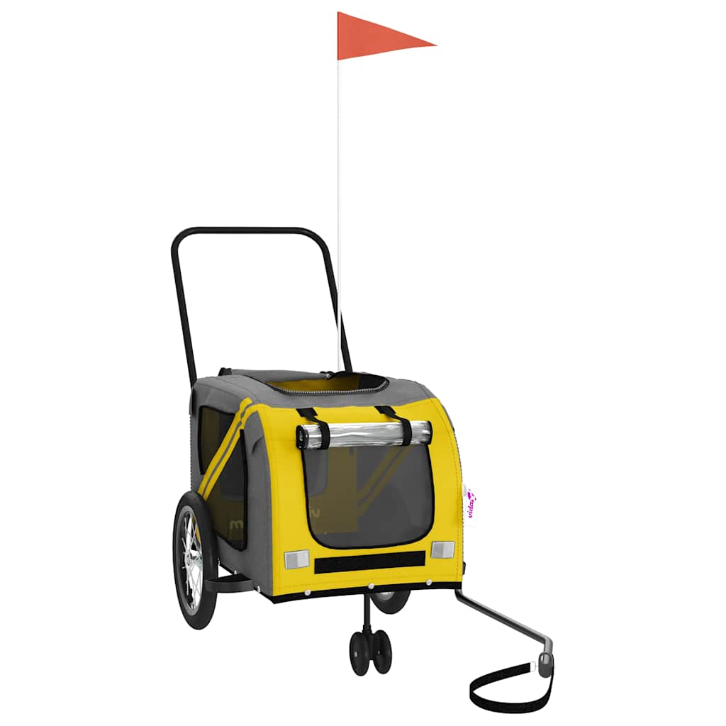 vidaXL Remolque de bicicleta mascotas hierro tela Oxford amarillo gris - Image 3