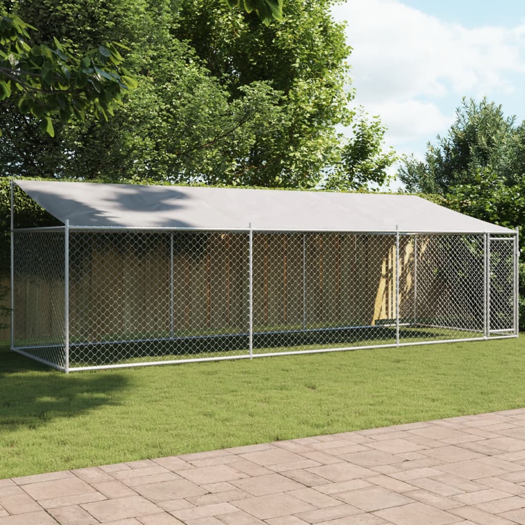 vidaXL Jaula de perros techo y puerta acero galvanizado gris 6x2x2 m