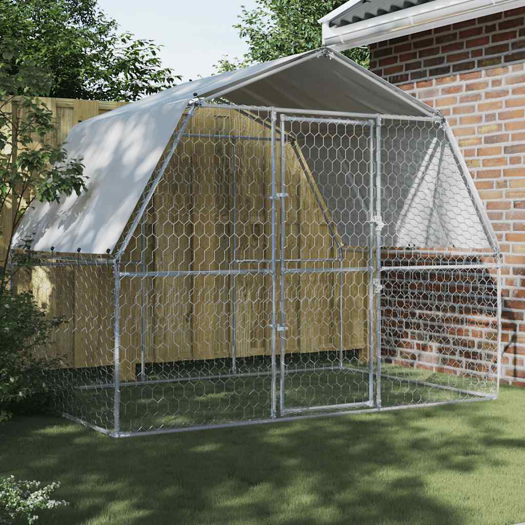 vidaXL Jaula para perros con techo y puerta acero galvanizado plateado