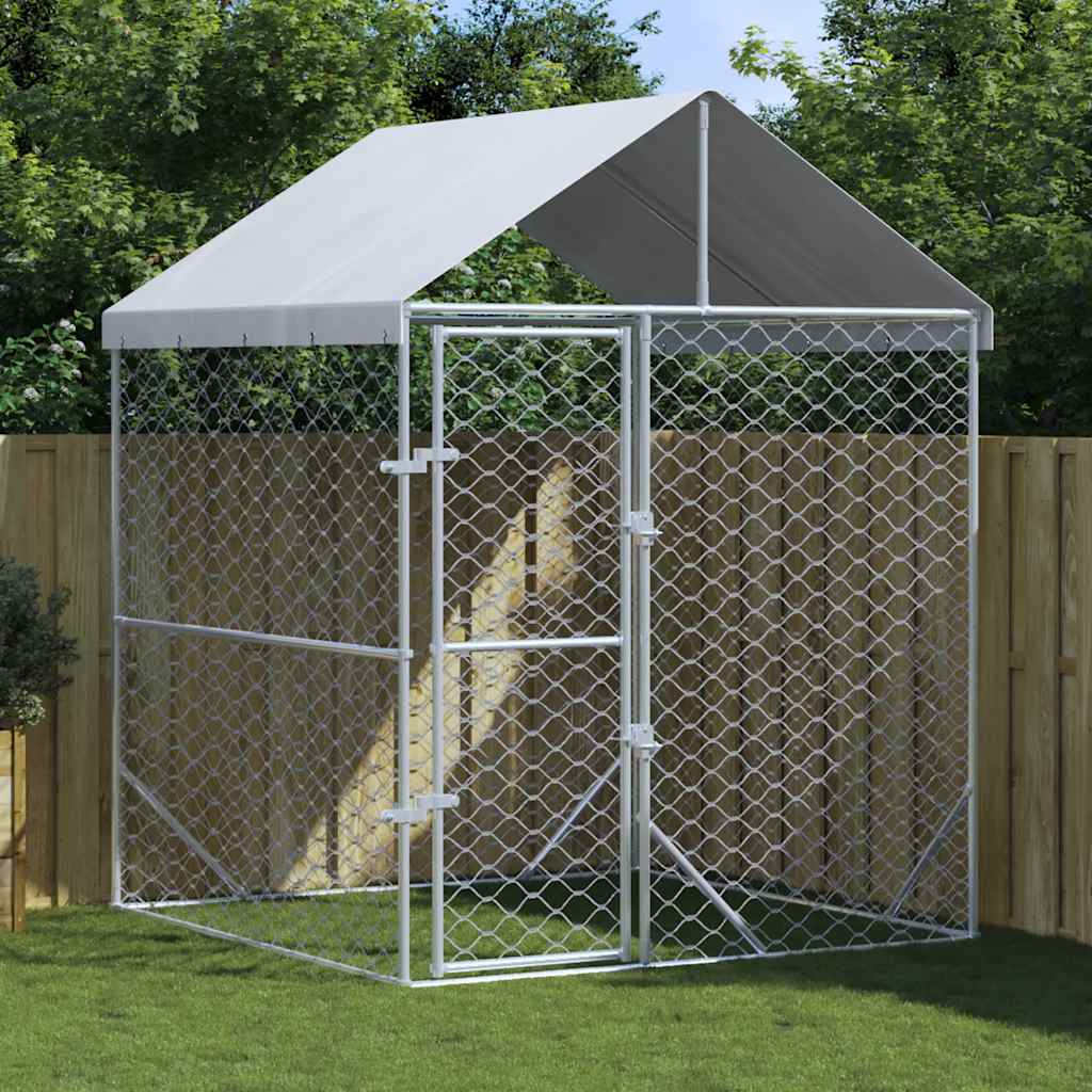 vidaXL Perrera de exterior con toldo acero galvanizado plata 2x2x2,5 m