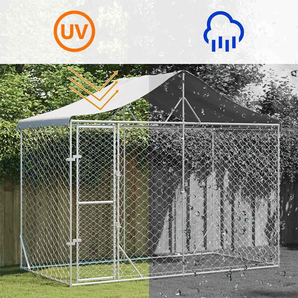 vidaXL Perrera exterior con toldo acero galvanizado plata 3x1,5x2,5 m - Image 5