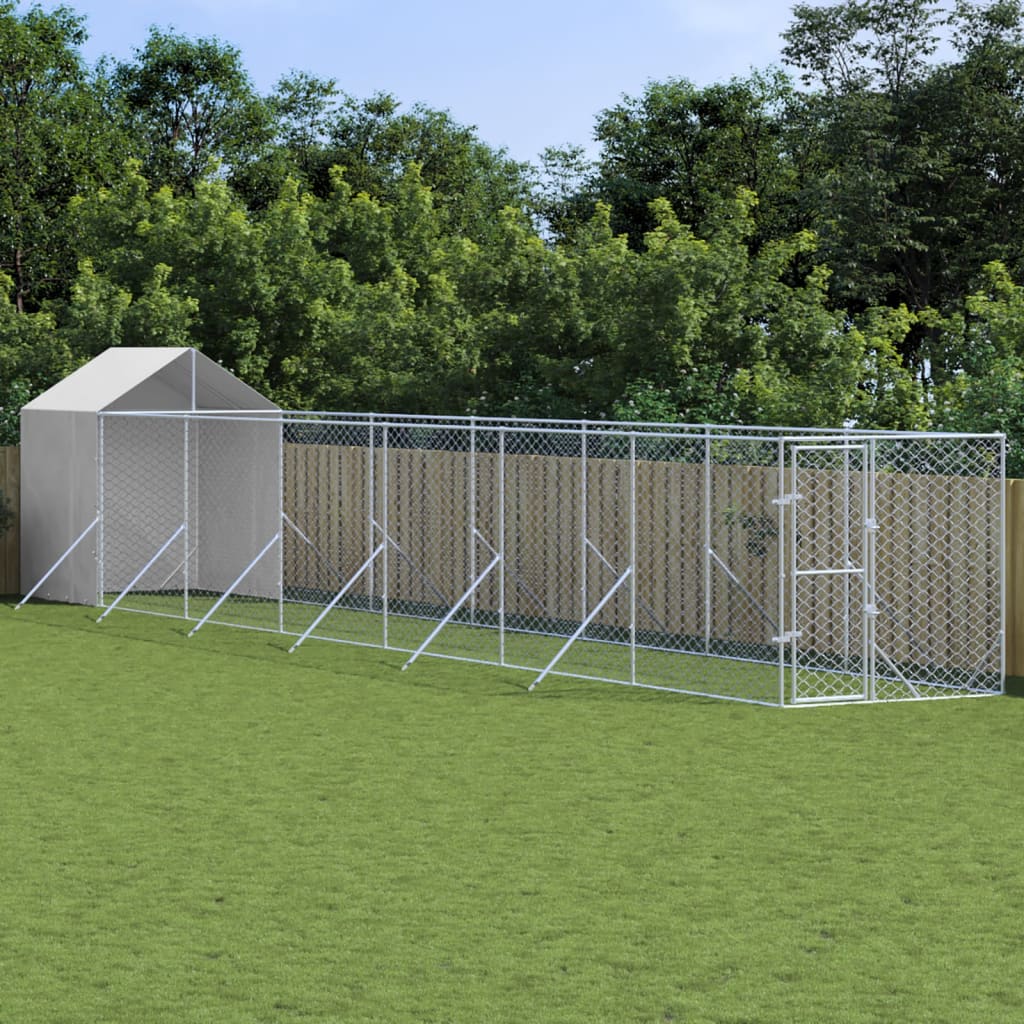 vidaXL Perrera de exterior con toldo acero galvanizado plata 2x14x2,5m