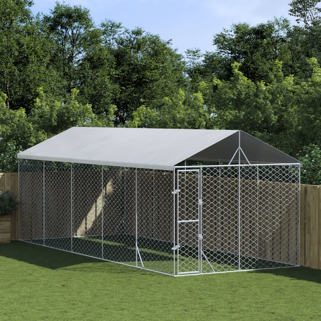 vidaXL Perrera exterior con techo acero galvanizado plata 3x7,5x2,5 m