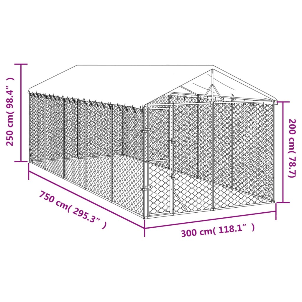 vidaXL Perrera exterior con techo acero galvanizado plata 3x7,5x2,5 m - Image 4