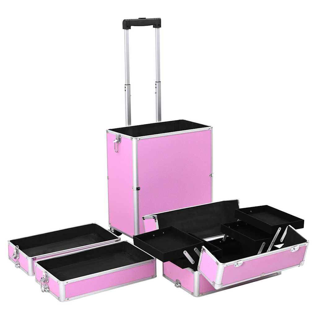 vidaXL Maletín trolley de maquillaje de aluminio rosa - Image 5