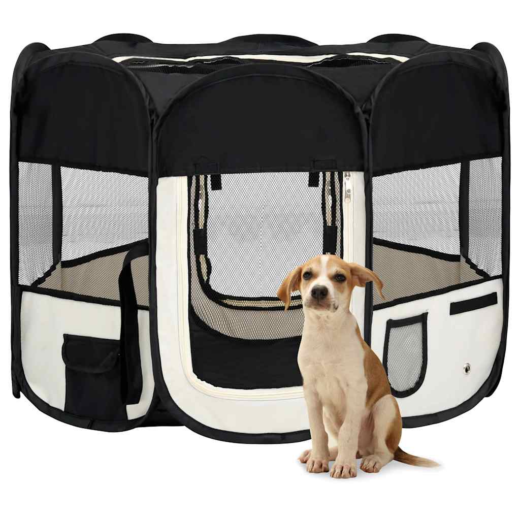 vidaXL Parque de perros plegable bolsa de transporte negro 90x90x58 cm