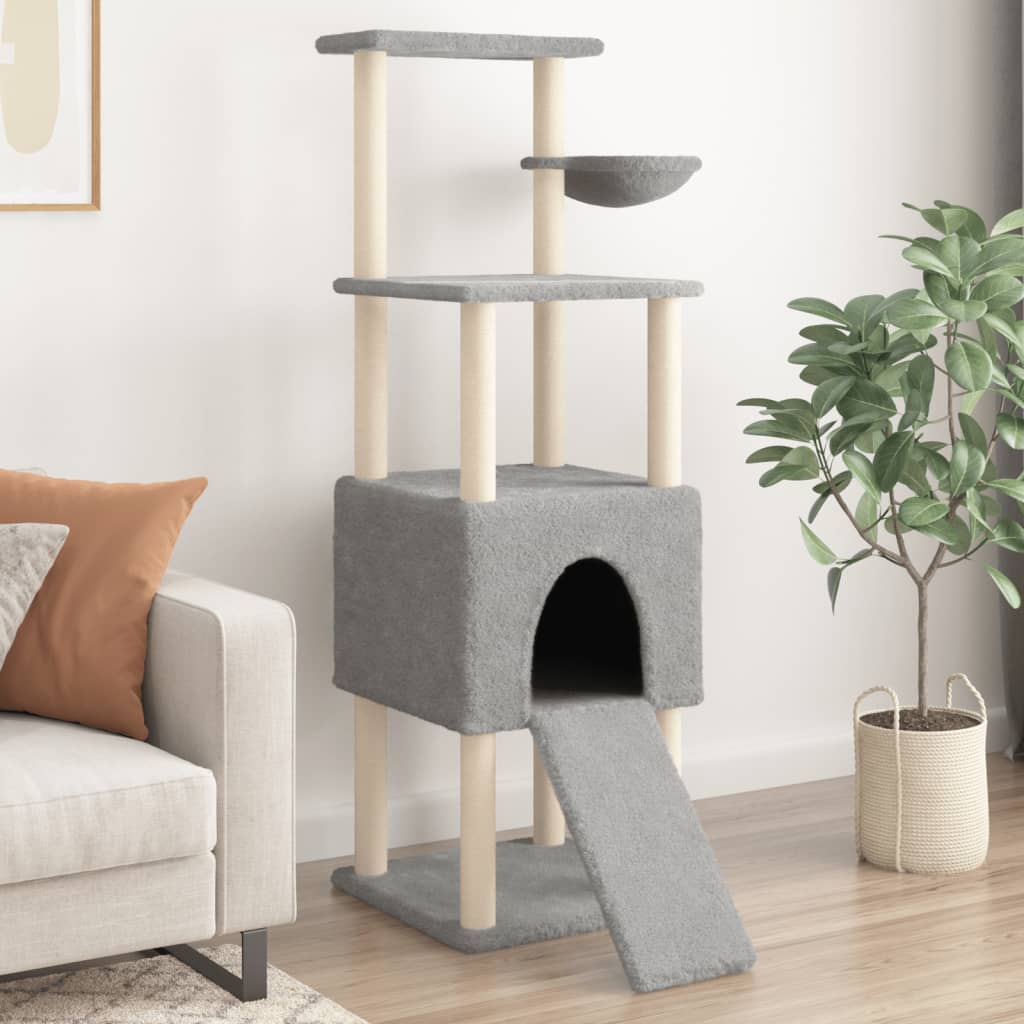 vidaXL Rascador para gatos con postes de sisal gris claro 153 cm