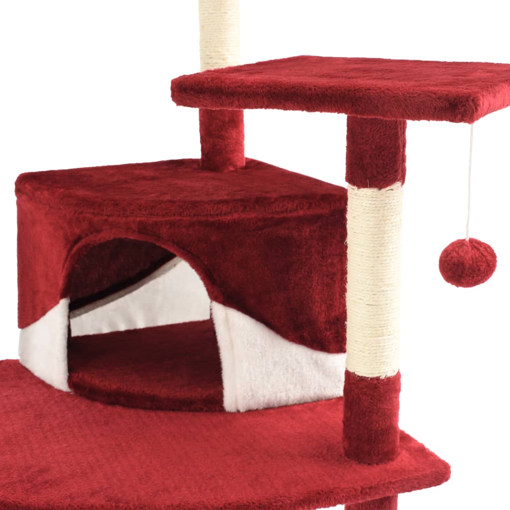 vidaXL Rascador para gatos con poste de sisal rojo y blanco 203 cm - Image 6