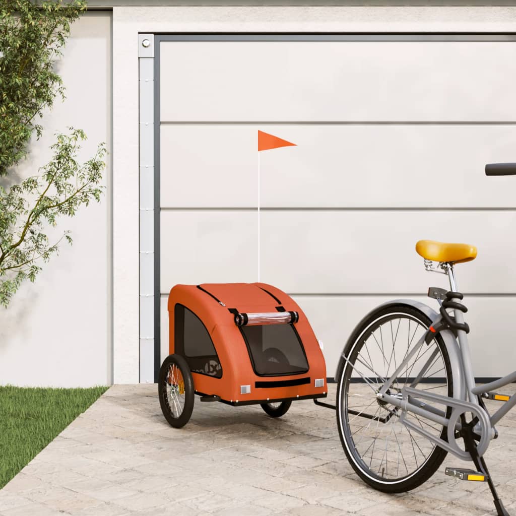 vidaXL Remolque de bicicleta mascotas hierro tela Oxford naranja