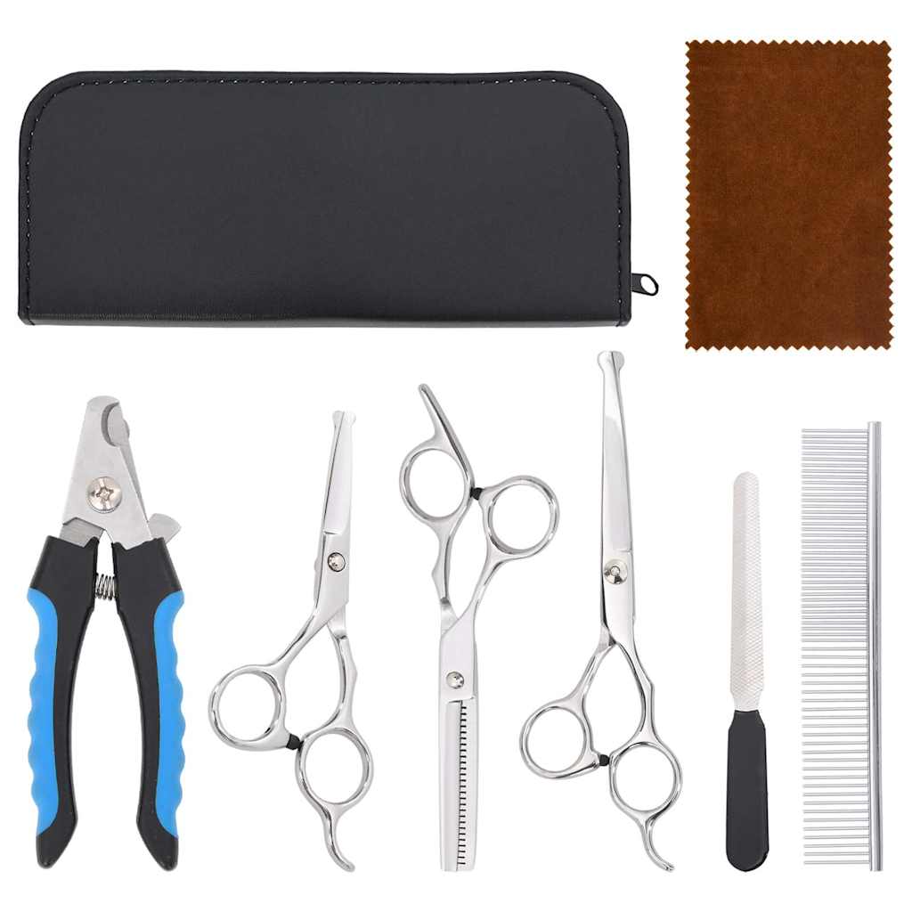 vidaXL Set de tijeras de peluquería canina 6 piezas acero inoxidable