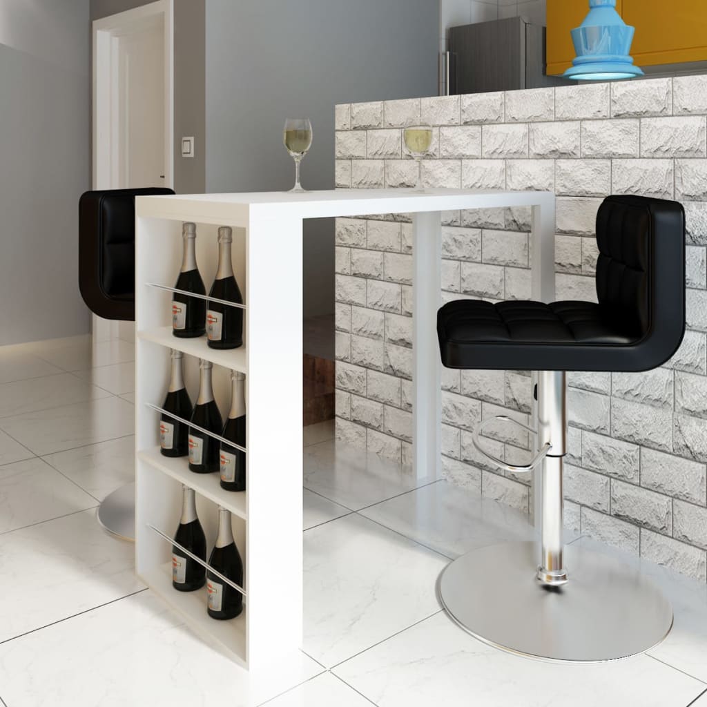 vidaXL Mesa alta de cocina con estantes para botellas blanca brillante