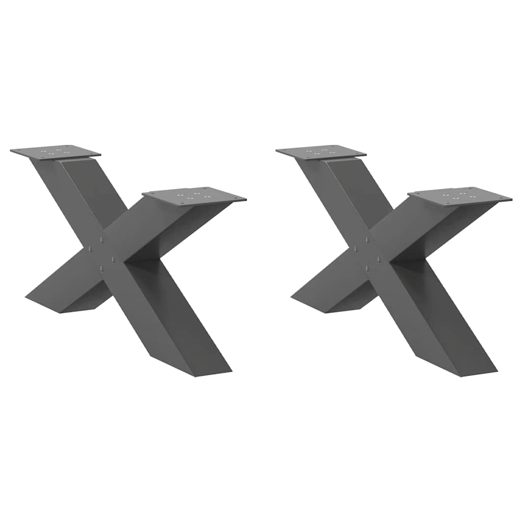 vidaXL Patas para mesa de centro en forma de X (2 unidades), antracita, 70 x (30-31) cm, acero
