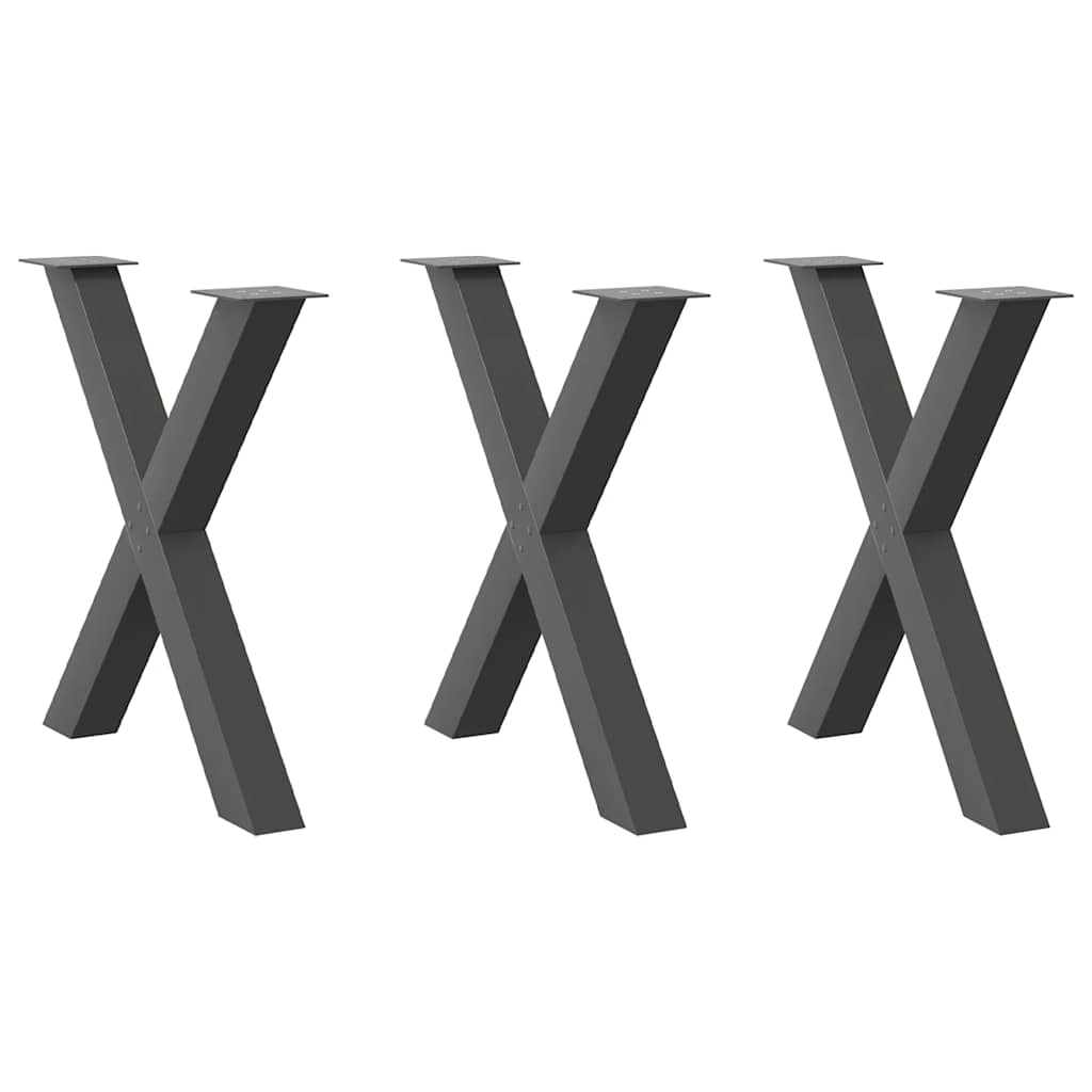 vidaXL Patas para mesa de comedor en forma de X (3 unidades), antracita, 70 x (72-73) cm, acero