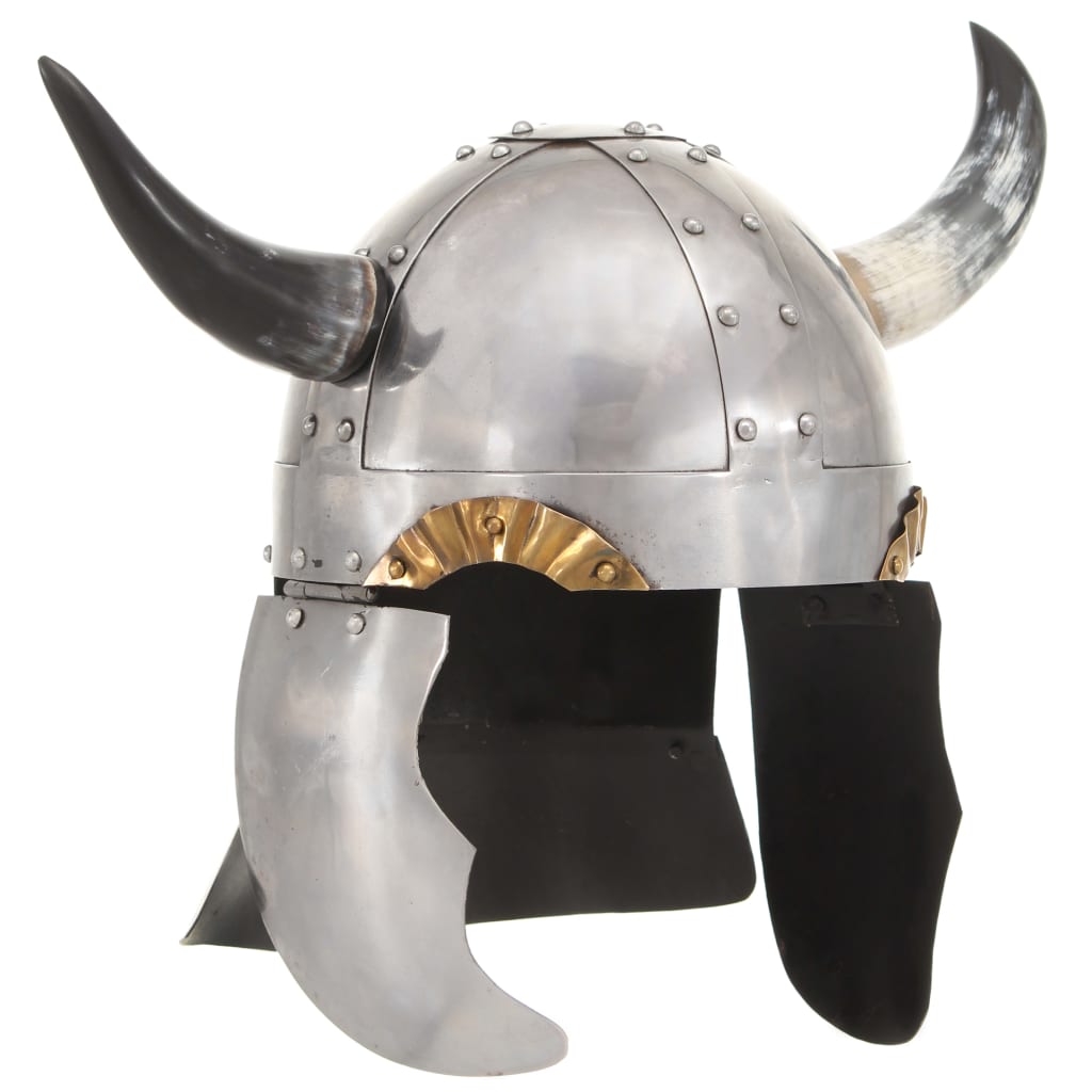 vidaXL Casco vikingo fantasía LARP acero plateado